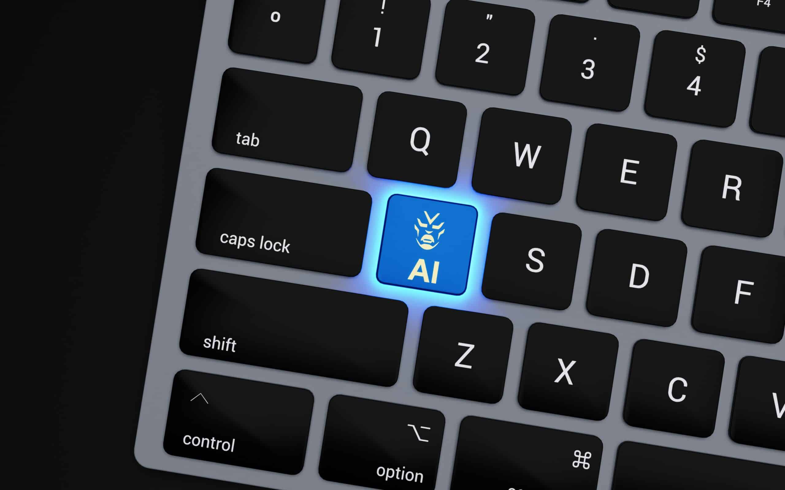 a-close-up-of-a-keyboard-with-a-blue-button